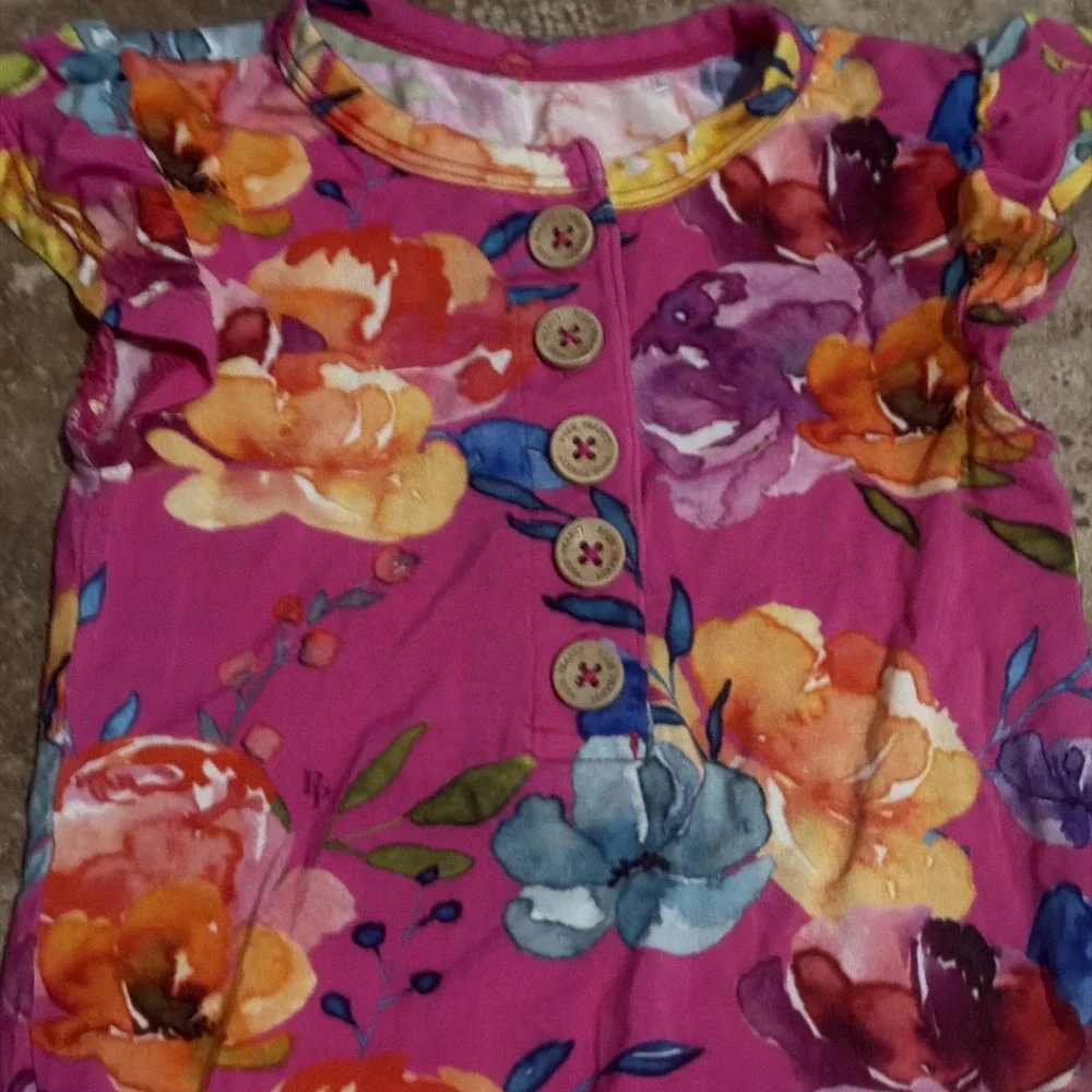 Posh Peanut Baby Girls 9-12 Months Vivid Watercolor Flowers Ruffle Bum Romper